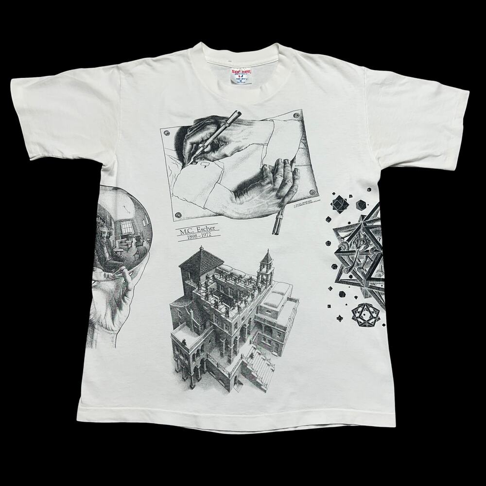 Vintage MC Escher Tee Shirt AOP Double Sided Wrap Around 90s Single Stitch Sz M